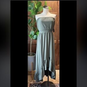 New Express Olive Camo Green Midi Dress Strapless High Low